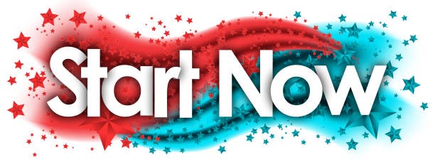 start now word in stars colored background